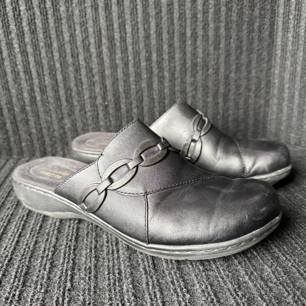 Clarks Collection Womens Black Leather Clog Mules 26102102 Size 9M
